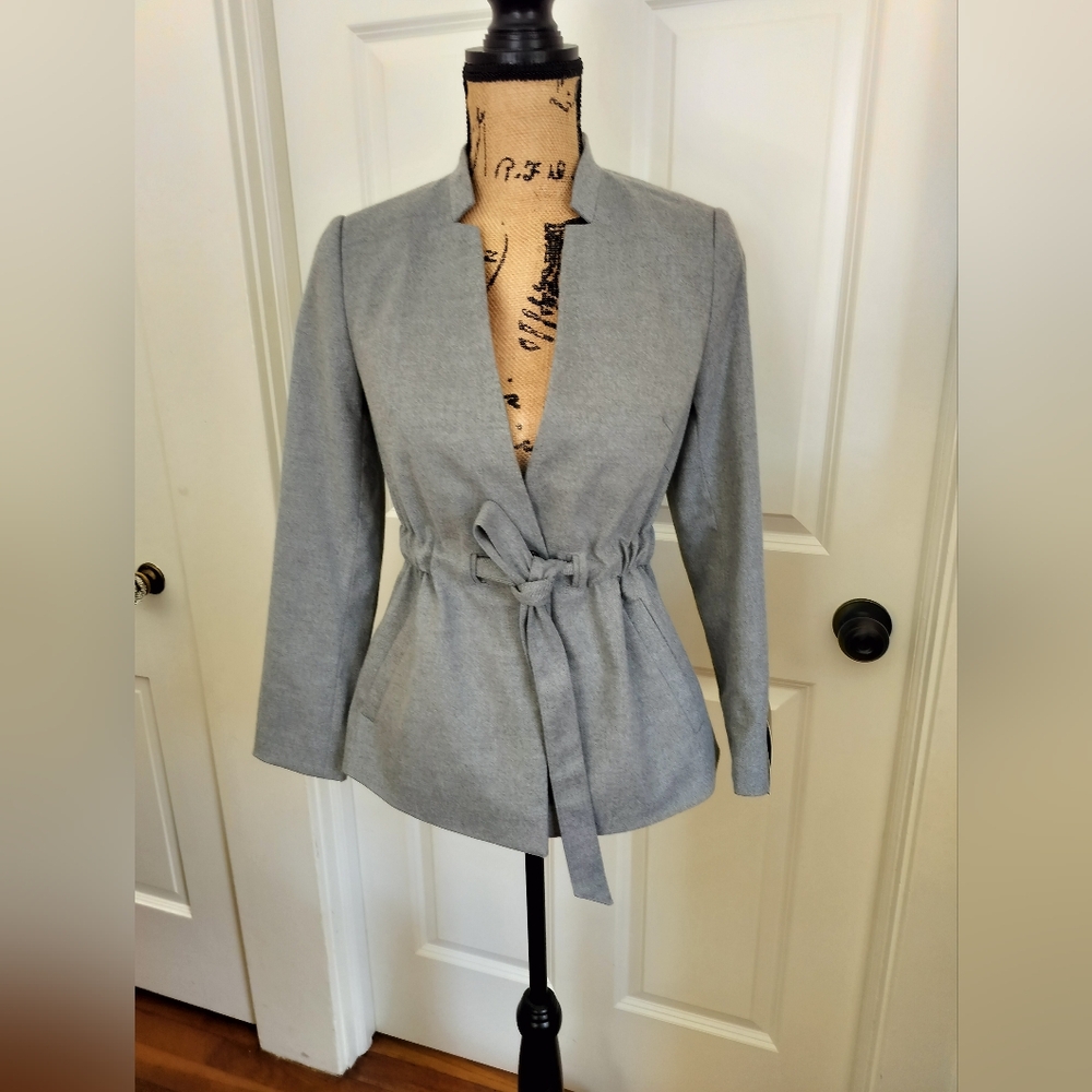 Banana Republic Light Gray Tie-Waist Blazer